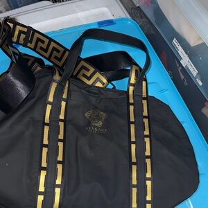 Versace Black Duffel Bag with Gold Accents